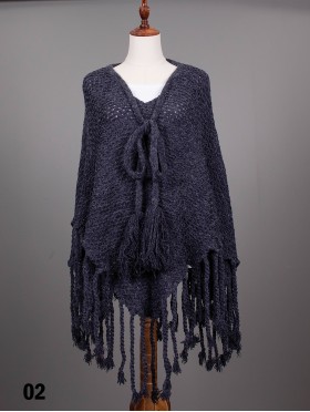 Cozy Poncho W/ Bow and Tassels